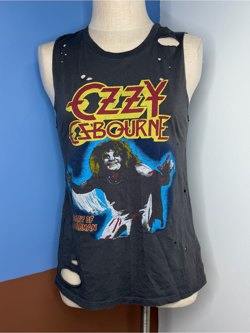 Daydreamer Free People Ozzy Osbourne Distressed Graphic Tank Top Muscle Tee S